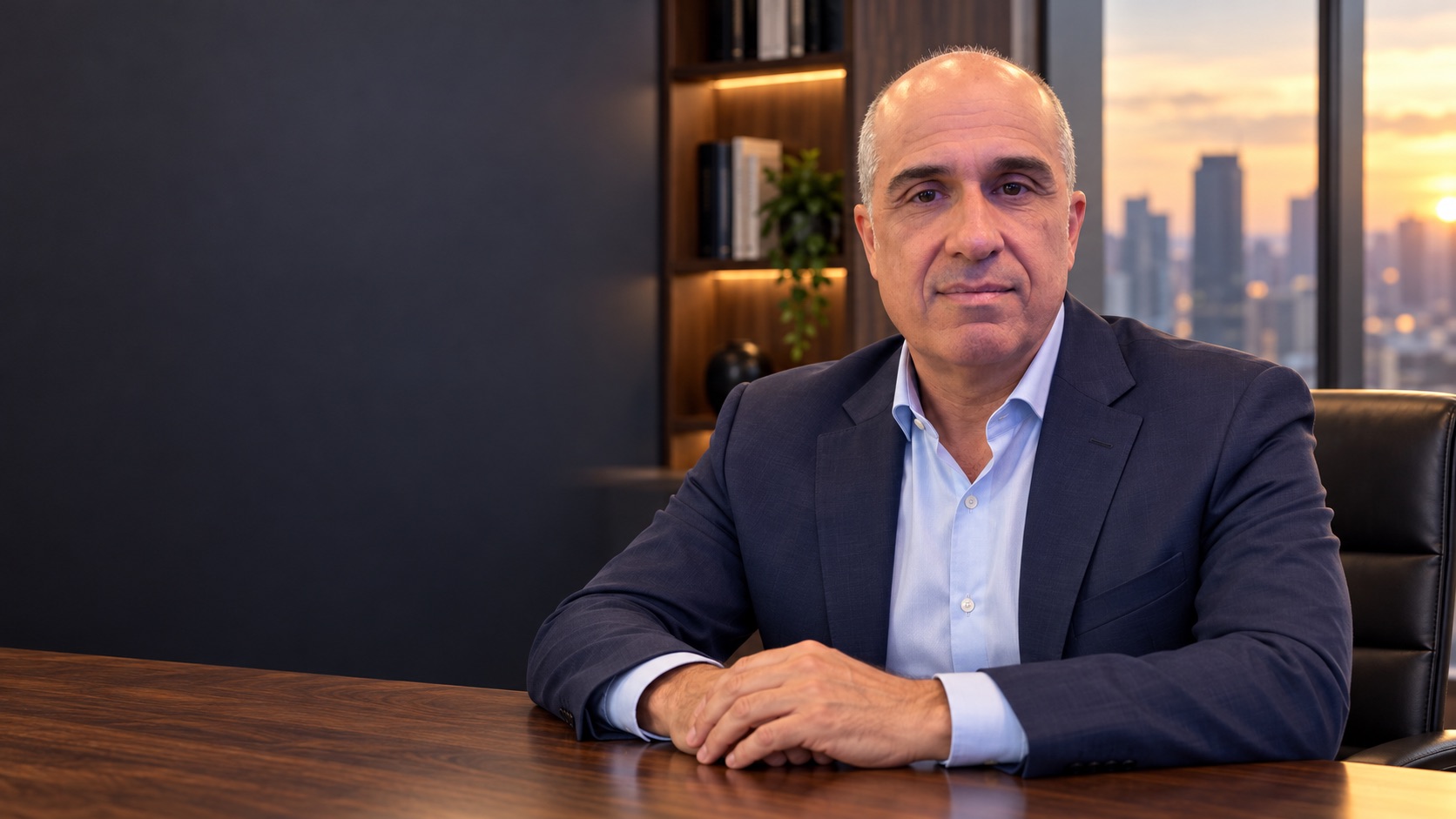 João Paulo Cabral sentado à mesa em seu escritório